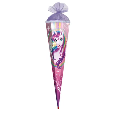 Produktbild von ROTH Schultüte Einhornportrait 85 cm groß Glitter Glitzerborte eckig Rot(h)-Spitze Tüllverschluss Zuckertüte