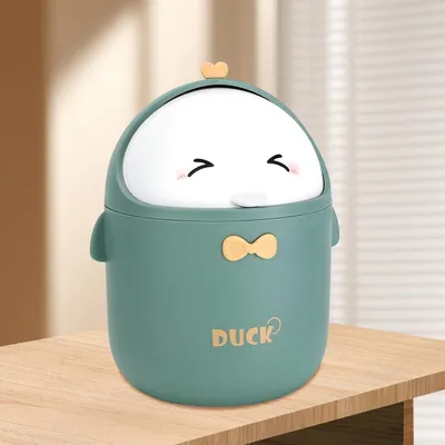 Produktbild von Mini-Mülleimer mit Deckel, tragbarer, niedlicher Mülleimer im Cartoon-Stil für den Schreibtisch, kleiner Tischmülleimer für Schlafzimmer, Badezimmer, Wohnzimmer, Küche, 19 × 12 cm