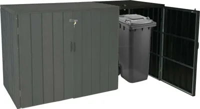 Produktbild von 1er WPC-Mülltonnenverkleidung Erweiterung MCW-J28, Premium Mülltonnenbox, Metall Holzoptik  anthrazit