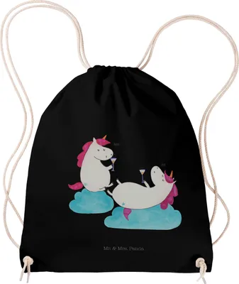 Produktbild von Mr. & Mrs. Panda gym rucksack Einhorn Sekt - Schwarz - Geschenk, Einhörner, wander, Jutebeutel, BFF, Unicorn, Mädelsabend, Freundin, Baumwolltasche, gymnastiktasche