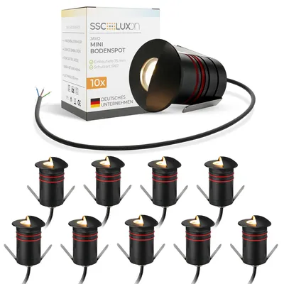 Produktbild von SSC-LUXon 10x JAVO Mini Bodenstrahler 230V IP67 Schwarz Gartenspot - Bodeneinbauleuchte indirektes & blendfreies Licht für Außenbereich