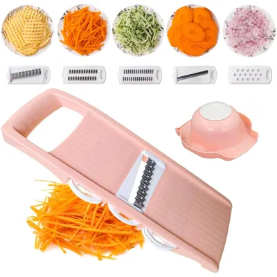 Gemüsehobel 5-in-1 mit Handschutz, verstellbar, rosa