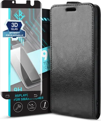 Produktbild von Handy Hülle für Samsung Galaxy S7 Edge mit 9H Displayglas Displayschutz Plus Magnet Cover Case Klapphülle Schutzhülle Farbe: Schwarz