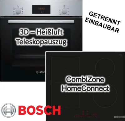 Produktbild von Herdset Bosch Backofen Schnellaufheizung mit Induktionskochfeld Booster autark 60 cm