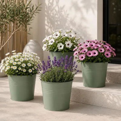 Immagine prodotto di 4 pz. Fioriera da balcone vaso per piante zincato Ø17xH15cm