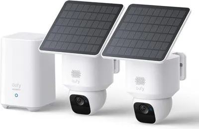 Image de Eufy SoloCam E30 (2-Pack) + Homebase 2, Caméra IP de sécurité, extérieur, sans fil, murale, blanc, dôme
