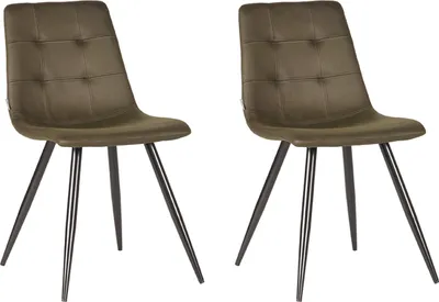 Two identical dining chairs are shown against a white background.