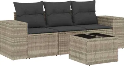 Produktbild von vidaXL 4-tlg. Garten-Sofagarnitur mit Kissen Hellgrau Poly Rattan