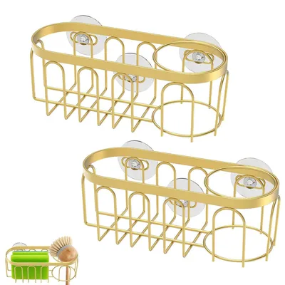 Produktbild von 2 Stück Schwammhalter für die Küchenspüle, 2-in-1 Schwammhalter für Küchenspüle, 304 Edelstahl, Saugnapf, Abflussregal, rostfrei,Küchenspüle-Organizer