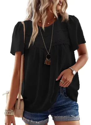 Produktbild von Elzusha – Damenbluse im Boho-Stil mit kurzen Ärmeln und Spitze