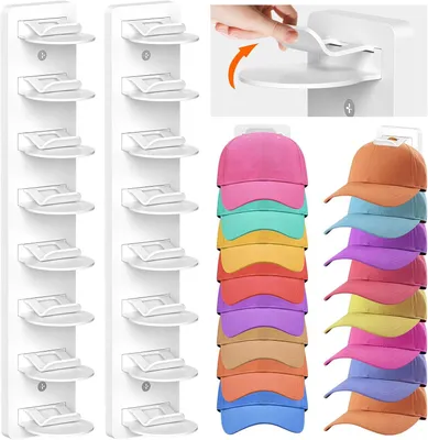 Productafbeelding van Hoedorganizer voor honkbalpetten - Set van 2 - Sterke zelfklevende hoedenrek voor muur