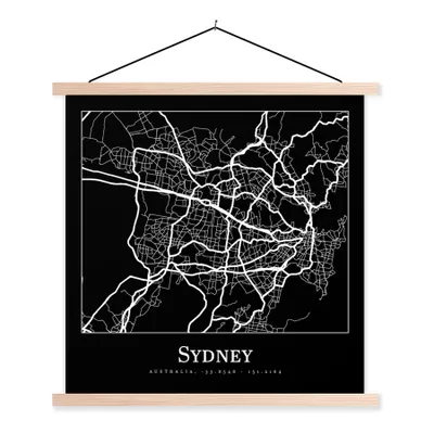 Produktbild von MuchoWow® Textilposter Karte - Sydney - Stadtplan 60x60 cm mit holzfarbenen Rahmen - Wanddekoration
