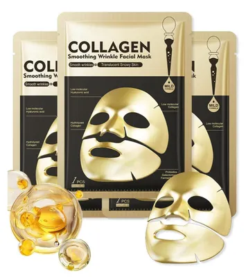 Immagine prodotto di Set di 3 maschere viso al collagene, idratanti e illuminanti, adatte a tutti i tipi di pelle