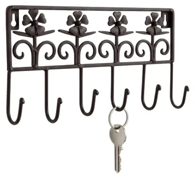 Produktbild von Schlüsselleiste im Landhausstil | 6 Haken Metall Schlüsselhalter Hakenleiste