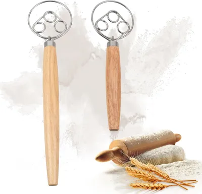 Produktbild von Küchenbesen und Schneebesen aus Edelstahl, 2-teilig, mit Holzgriff, für Teig und Backen
