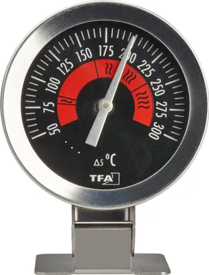 Immagine prodotto di Termometro da forno analogico TFA Dostmann 14.1030.60 per il monitoraggio della temperatura del forno in acciaio inox da appendere o da tenere in piedi fino a 300 gradi C argento