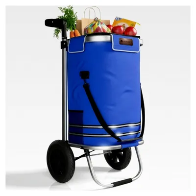Produktbild von Einkaufstrolley 3in1 mit 2 Rollen - 56 L abnehmbare Tasche - klappbarer und moderner Einkaufsroller in Dunkelblau