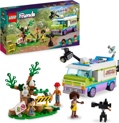 Produktbild von LEGO 41749 Friends Nachrichtenwagen, Tierrettung-Spielzeug-Set mit Film- und Reportage-Spielmöglichkeiten/ Inszenierung von Film- unf Nachrichtenübertragung, (mit Spielzeug-LKW,) Eulen-Figur und Aliya Mini-Puppe, Geschenk für Mädchen, Jungen und Kinder ab 6 Jahren