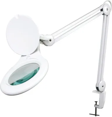 Produktbild von Velleman LED-Lupenleuchte, Klemmfuß, Gelenkarm, Linsenkappe, 48 leds, Vergrößerung 2.25x, weiß