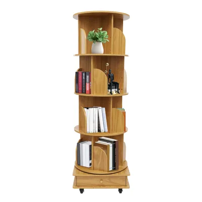 Produktbild von Bücherregale 4 Etagen Drehbares Bücherregal auf Rädern 46*46*142cm