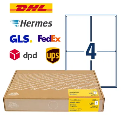 Produktbild von Avery Zweckform 8017-300, Versand-Etiketten, A4, 99,1 x 143,5 mm, 1.200 Etiketten / 300 Bögen, weiß