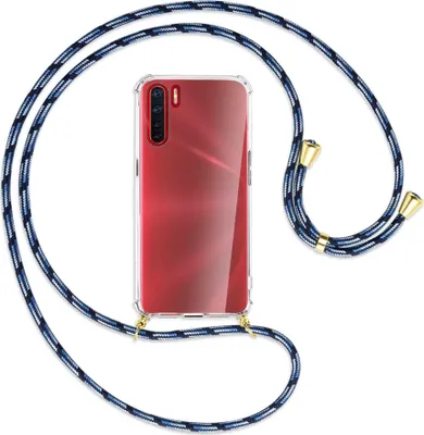 Produktbild von Handykette Backcover-Schutzhülle mit Band (Metall goldfarben) für Oppo A91 / F15 / Reno3 - Blautöne