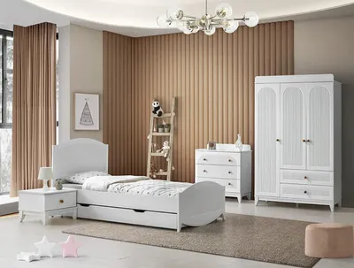 Produktbild von Kinderzimmer Set Bett Nachttisch Kommode Kleiderschrank Schreibtisch 5tlg.
