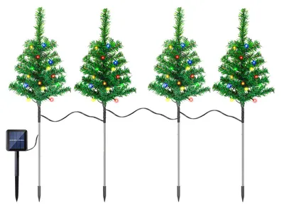 Image de Ikodm : Arbre de Noël solaire pour jardin, 4 pièces, 80 LED multicolores, 8 modes d'éclairage, 50 cm, décoration de Noël pour jardin