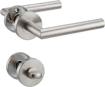 Produktbild von Edelstahl Türgriff mit Badknopf, Set von 1, Satin-Finish, 135MM x 70MM, für Türstärken 35-45mm