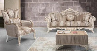 Produktbild von Casa Padrino Luxus Barock Wohnzimmer Set Beige / Weiß / Gold - 2 Sofas & 2 Sessel & 1 Beistelltisch - Prunkvolle Wohnzimmer Möbel im Barockstil