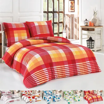 Produktbild von Sommer Baumwolle Renforce Bettwäsche Bettbezug 200x200 2x Kissenbezug 80x80 Kariert in unter. Farben, Farbe:TERRA