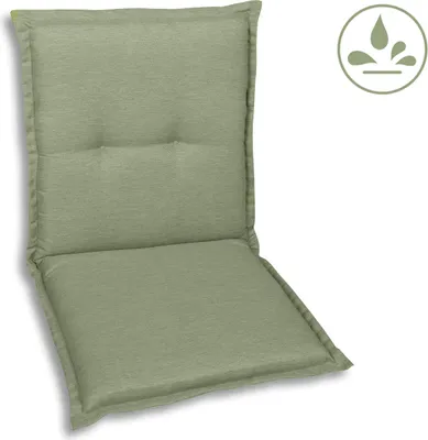 A light green chair cushion is shown against a white background.