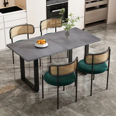 Produktbild von Flieks Rattanstuhl Esszimmerstühle 4er Set mit Metallbeinen, Wohnzimmerstühle Polsterstühle mit Samtbezug, Essstuhl Küchenstuhl, Grün