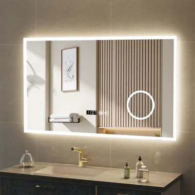 Produktbild von Badspiegel mit LED Beleuchtung Antibeschlag Kosmetikspiegel, 80x60cm Wandspiegel mit 3X Spiegel, Dimmbare mit Touch-Steuerung, IP44, Memory Funktion
