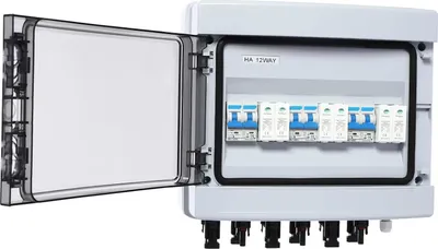 Zdjęcie produktu dla System fotowoltaiczny – ochrona przed przepięciami – DC 1000 V – 3 wejścia/3 wyjścia – 40 A – montaż na ścianie – PC/ABS – biały/czarny/przezroczysty