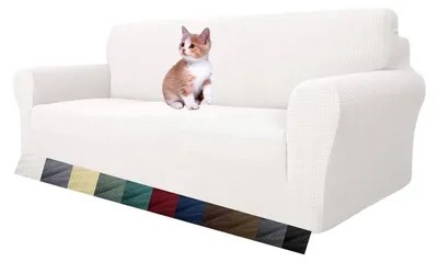 Immagine prodotto di Copertura elastica per divano a 3 posti, colore bianco