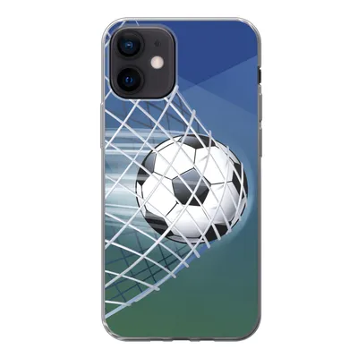 Produktbild von MuchoWow® Handyhülle Schutzhülle Hülle für iPhone 12 Eine Illustration eines Fußballs im Netz - Jungen - Mädchen - Kinder Silikon Softcase Handy Hülle - Schutzhülle