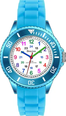 Produktbild von Brecjon Lernuhr Armbanduhr Mädchen Jungen Kinder Kids 5 ATM wasserdicht Silikonuhr hellblau 2201