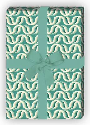 Produktbild von Retro Wellen Geschenkpapier Set mit Vintage Linien, grün - G8512, 32 x 48cm