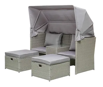 Produktbild von Garden Pleasure 970388 Relax-Lounge 'SAINT-TROPEZ' inklusive Hocker, für 2 Personen, für Außen und Innen, mit Auflagen