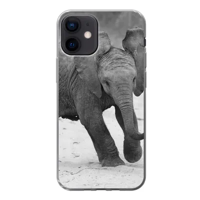 Produktbild von MuchoWow® Handyhülle Schutzhülle Hülle für iPhone 12 Elefant - Baby - Tiere - Kröte - Schwarz und weiß Silikon Softcase Handy Hülle - Schutzhülle