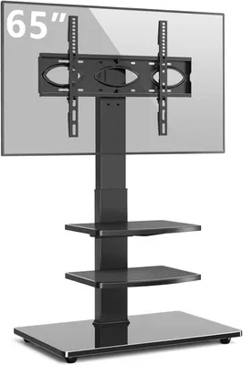 Imagen del producto de Soporte de pared con 3 estantes para televisores planos y curvos de 32-70 pulgadas, con ajuste de altura, giratorio, compatible con VESA hasta 400x400 mm y con capacidad máxima de 50 kg