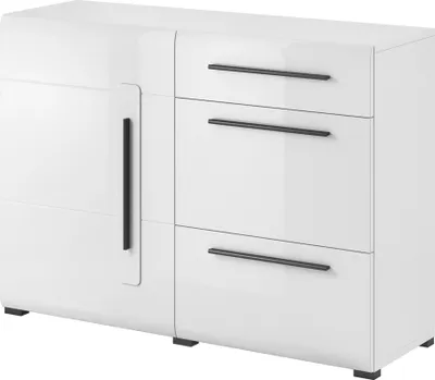 Produktbild von Kommode weiß Hochglanz TURDA-83 modern mit Metallgriffen, B/H/T: ca. 120/86/39 cm