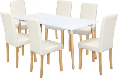 Zdjęcie produktu dla Stół do jadalni ONE 160x90 biały + 6 krzeseł PRIMA biały/jasne nogi