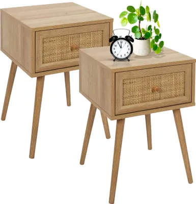 Produktbild von "MISOU Nachttisch mit Schublade Set von 2 Rattan Geflecht Holz"