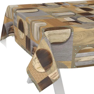 Produktbild von Tischdecke Vintage Holz Patchwork Braun 2000x140cm Schnittkante Wachstuch abwaschbar
