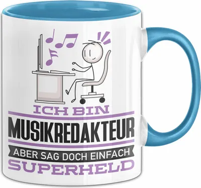Produktbild von Musikredakteur Geschenk Tasse Ich Bin Musikredakteur Aber Sag Doch Einfach Superheld Lustige Geschenkdiee für Musikredakteur Kaffee-Becher (Blau)