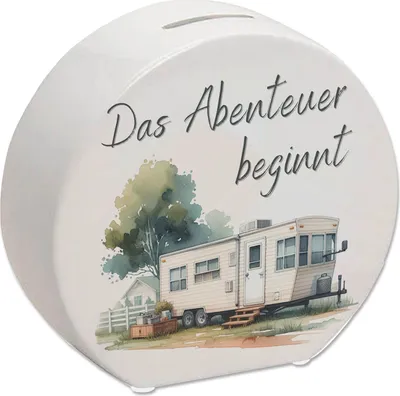 Produktbild von Abenteuer Wohnwagen Spardose mit Spruch Das Abenteuer beginnt