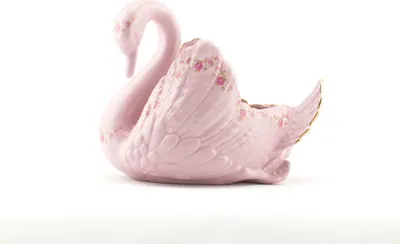 Produktbild von Labuť – velká, 17,5 cm, růžový porcelán, kytičky, Leander