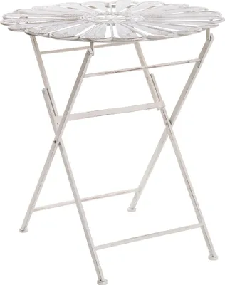 Produktbild von BELIANI Balkontisch Cremeweiß Eisen ø 70 cm Rund Antik-Optik Pfauen-Design Französisch Romantisch Verschnörkelt für 2 Personen Garten Outdoor Terrasse